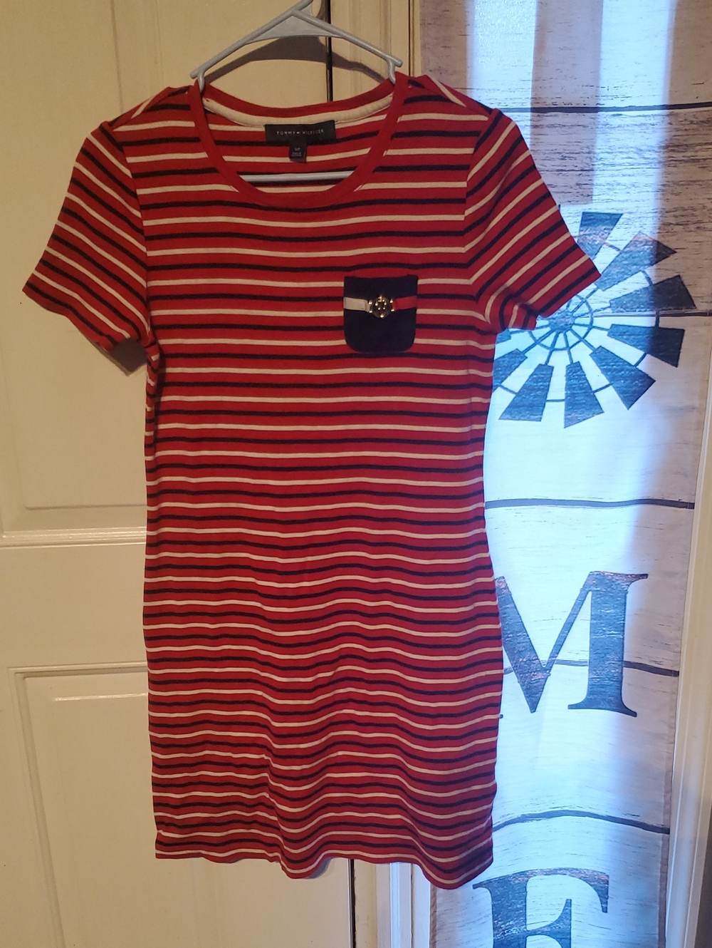 Tommy Hilfiger Red, White & Navy Striped Pocket Tee Dress